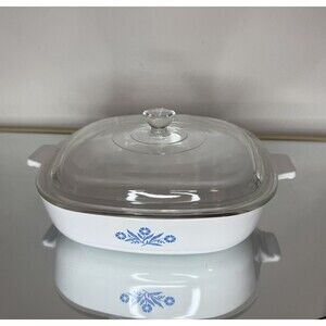Corning Ware 8 Inch Casserole Dish Blue Cornflower P9B & Lid P9C7 Vintage Baking